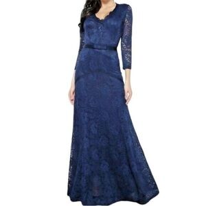 Miusol Navy Blue Lace Maxi Dress with Belt